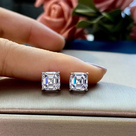 1ct Asscher Cut Earrings - Picture 3 of 12